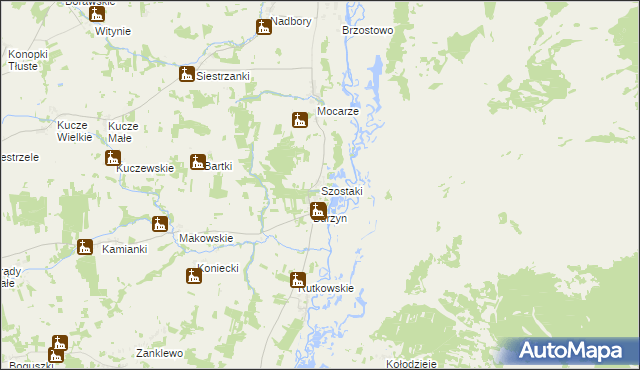 mapa Szostaki gmina Jedwabne, Szostaki gmina Jedwabne na mapie Targeo