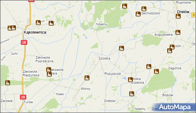 mapa Szóstka gmina Drelów, Szóstka gmina Drelów na mapie Targeo