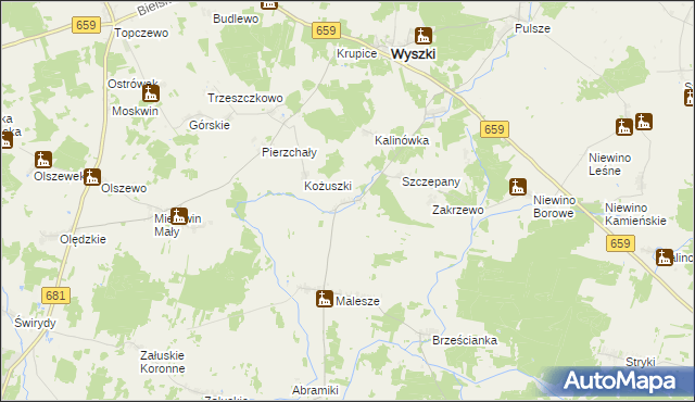 mapa Szpaki gmina Wyszki, Szpaki gmina Wyszki na mapie Targeo