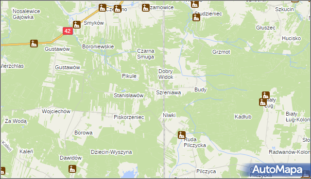 mapa Szreniawa gmina Fałków, Szreniawa gmina Fałków na mapie Targeo