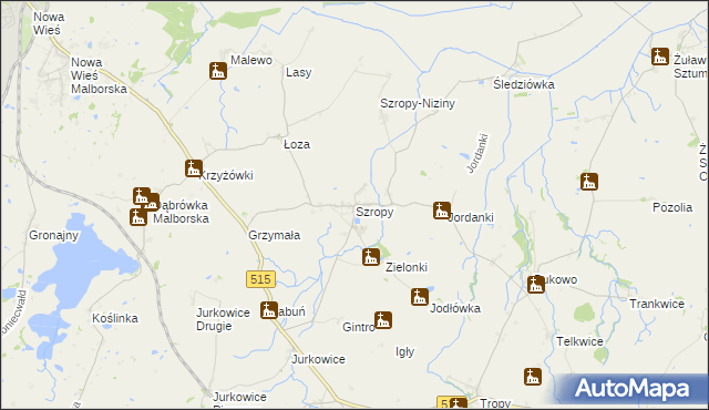 mapa Szropy, Szropy na mapie Targeo