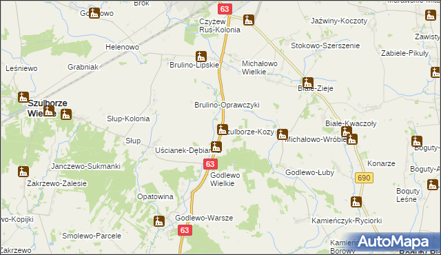 mapa Szulborze-Kozy, Szulborze-Kozy na mapie Targeo