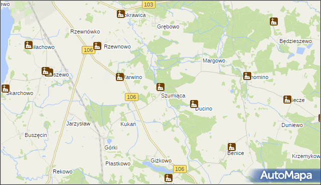 mapa Szumiąca gmina Kamień Pomorski, Szumiąca gmina Kamień Pomorski na mapie Targeo