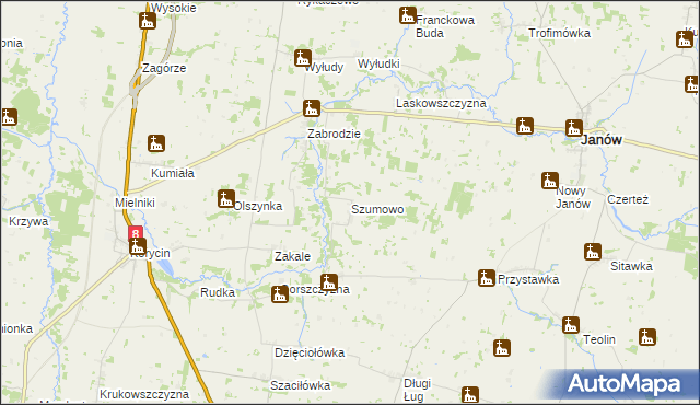 mapa Szumowo gmina Korycin, Szumowo gmina Korycin na mapie Targeo