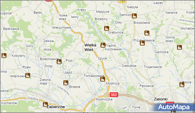 mapa Szyce gmina Wielka Wieś, Szyce gmina Wielka Wieś na mapie Targeo