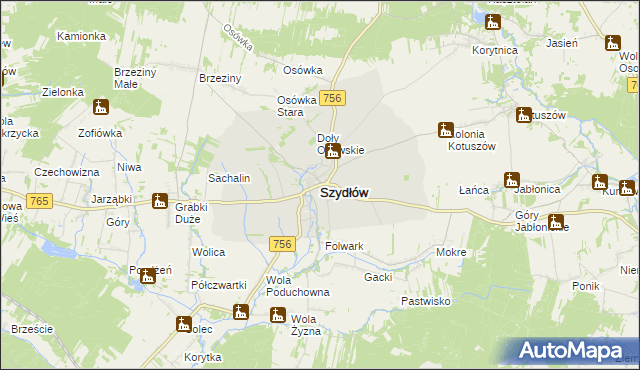 mapa Szydłów powiat staszowski, Szydłów powiat staszowski na mapie Targeo