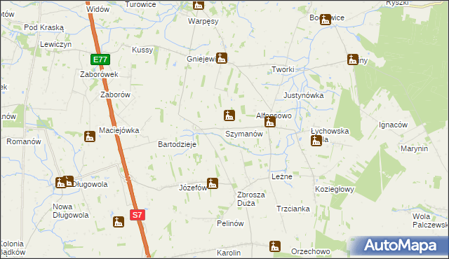 mapa Szymanów gmina Jasieniec, Szymanów gmina Jasieniec na mapie Targeo