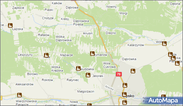 mapa Szymanów gmina Lipsko, Szymanów gmina Lipsko na mapie Targeo