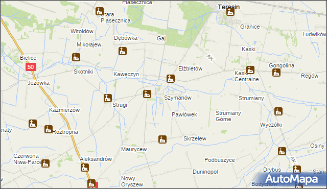 mapa Szymanów gmina Teresin, Szymanów gmina Teresin na mapie Targeo