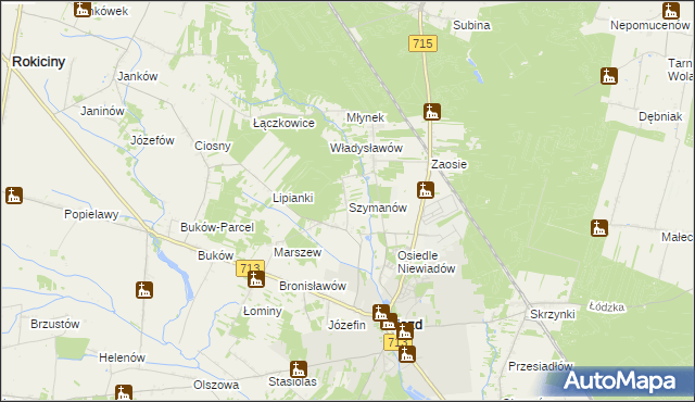 mapa Szymanów gmina Ujazd, Szymanów gmina Ujazd na mapie Targeo