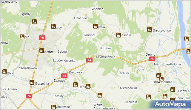 mapa Szymanówka gmina Ożarów, Szymanówka gmina Ożarów na mapie Targeo