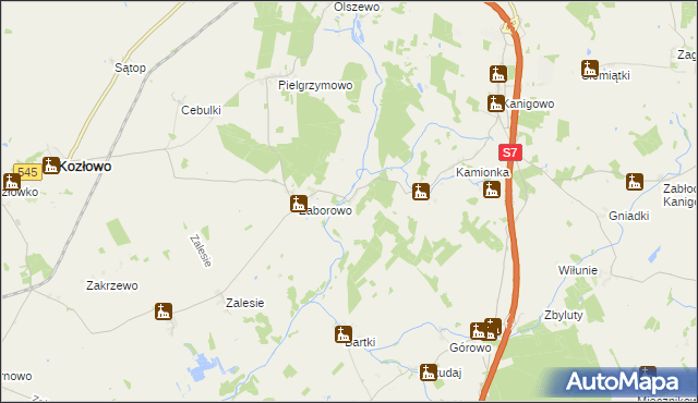 mapa Szymany gmina Kozłowo, Szymany gmina Kozłowo na mapie Targeo