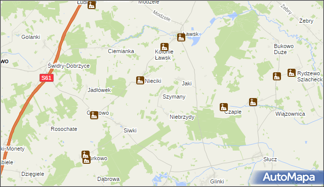 mapa Szymany gmina Wąsosz, Szymany gmina Wąsosz na mapie Targeo