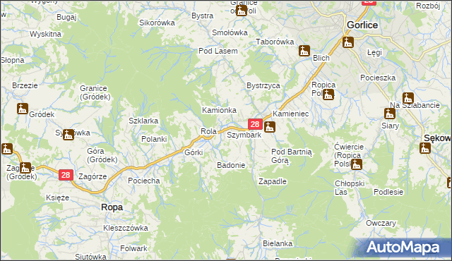 mapa Szymbark gmina Gorlice, Szymbark gmina Gorlice na mapie Targeo