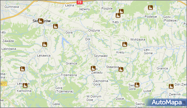 mapa Szynwałd gmina Skrzyszów, Szynwałd gmina Skrzyszów na mapie Targeo