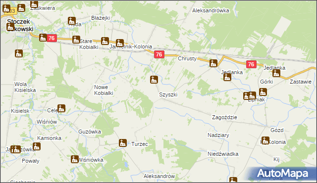 mapa Szyszki gmina Stoczek Łukowski, Szyszki gmina Stoczek Łukowski na mapie Targeo