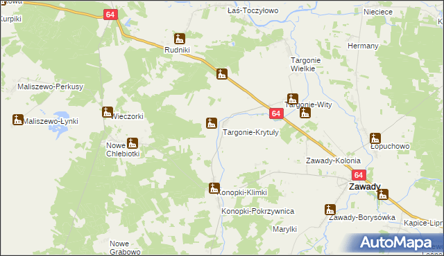 mapa Targonie-Krytuły, Targonie-Krytuły na mapie Targeo