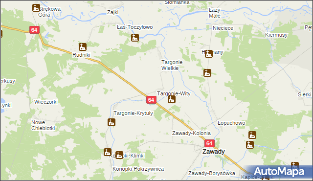 mapa Targonie-Wity, Targonie-Wity na mapie Targeo