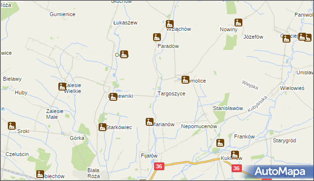 mapa Targoszyce, Targoszyce na mapie Targeo