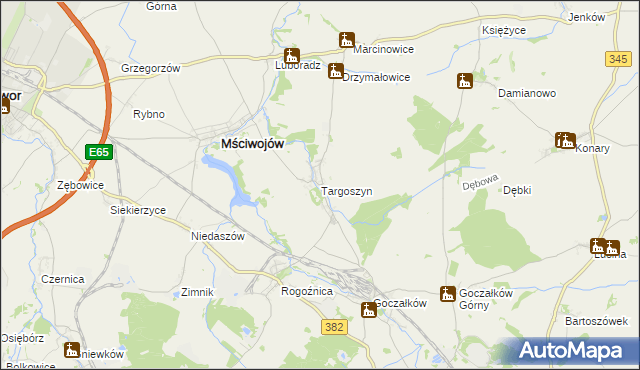 mapa Targoszyn, Targoszyn na mapie Targeo