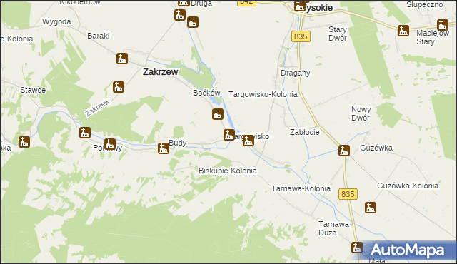 mapa Targowisko gmina Zakrzew, Targowisko gmina Zakrzew na mapie Targeo