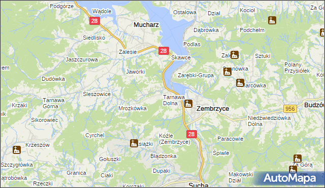 mapa Tarnawa Dolna gmina Zembrzyce, Tarnawa Dolna gmina Zembrzyce na mapie Targeo