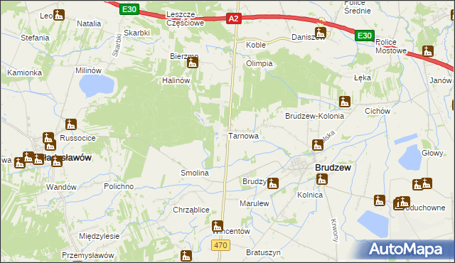 mapa Tarnowa gmina Brudzew, Tarnowa gmina Brudzew na mapie Targeo