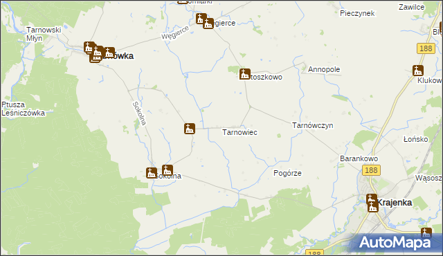 mapa Tarnowiec gmina Tarnówka, Tarnowiec gmina Tarnówka na mapie Targeo