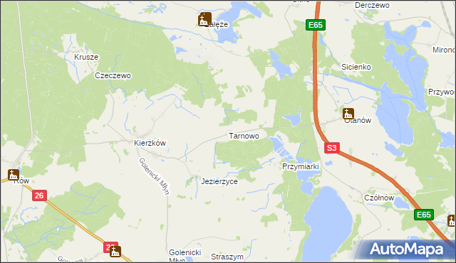 mapa Tarnowo gmina Myślibórz, Tarnowo gmina Myślibórz na mapie Targeo