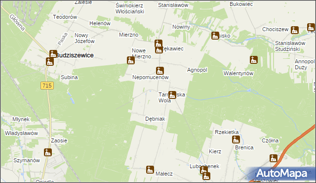 mapa Tarnowska Wola gmina Lubochnia, Tarnowska Wola gmina Lubochnia na mapie Targeo