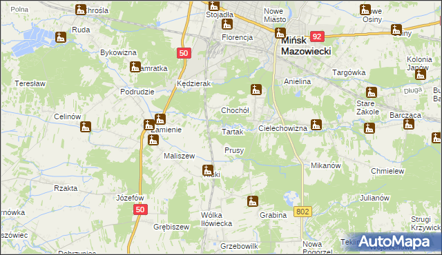 mapa Tartak gmina Mińsk Mazowiecki, Tartak gmina Mińsk Mazowiecki na mapie Targeo