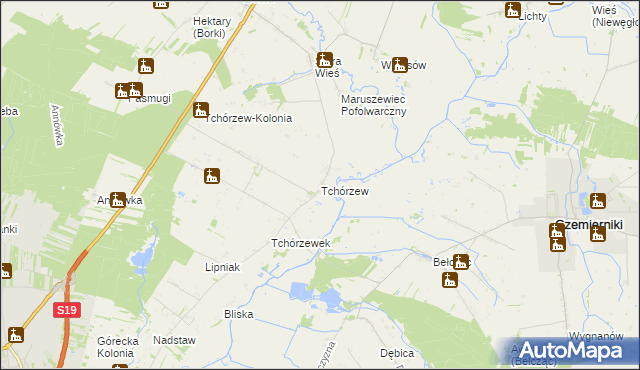 mapa Tchórzew gmina Borki, Tchórzew gmina Borki na mapie Targeo