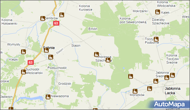 mapa Tchórznica Szlachecka, Tchórznica Szlachecka na mapie Targeo