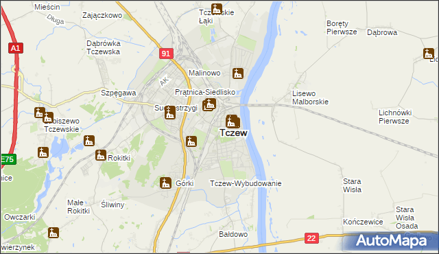 mapa Tczew, Tczew na mapie Targeo
