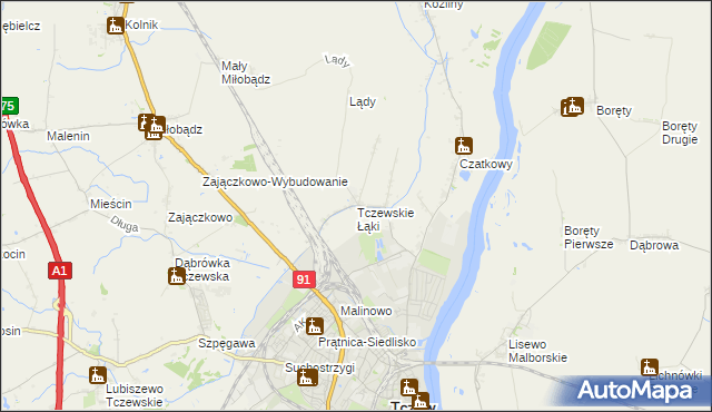 mapa Tczewskie Łąki, Tczewskie Łąki na mapie Targeo