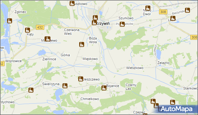 mapa Teklimyśl gmina Krzywiń, Teklimyśl gmina Krzywiń na mapie Targeo