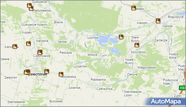 mapa Teklin gmina Żelechlinek, Teklin gmina Żelechlinek na mapie Targeo