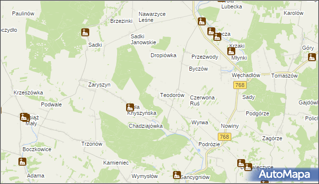 mapa Teodorów gmina Działoszyce, Teodorów gmina Działoszyce na mapie Targeo