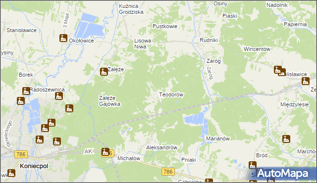 mapa Teodorów gmina Koniecpol, Teodorów gmina Koniecpol na mapie Targeo