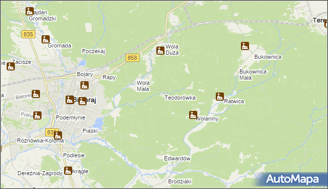 mapa Teodorówka gmina Biłgoraj, Teodorówka gmina Biłgoraj na mapie Targeo