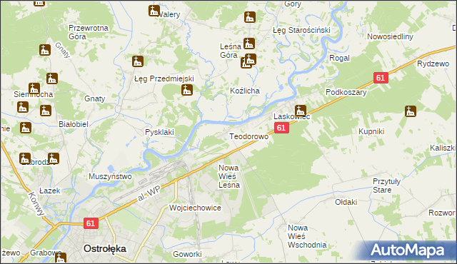 mapa Teodorowo gmina Rzekuń, Teodorowo gmina Rzekuń na mapie Targeo