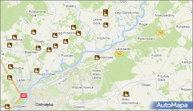 mapa Teodorowo gmina Rzekuń, Teodorowo gmina Rzekuń na mapie Targeo