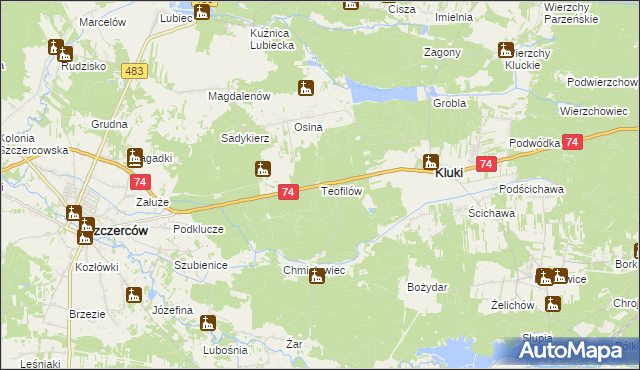 mapa Teofilów gmina Kluki, Teofilów gmina Kluki na mapie Targeo