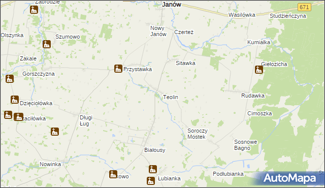 mapa Teolin gmina Janów, Teolin gmina Janów na mapie Targeo