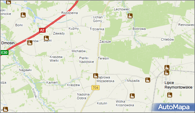 mapa Teresin gmina Dmosin, Teresin gmina Dmosin na mapie Targeo