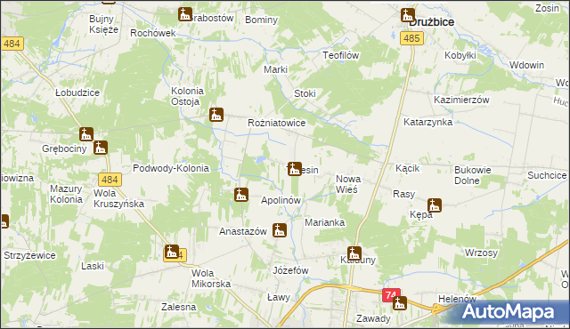 mapa Teresin gmina Drużbice, Teresin gmina Drużbice na mapie Targeo