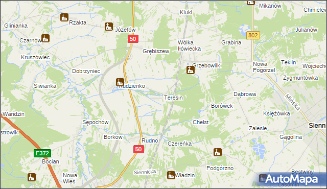 mapa Teresin gmina Kołbiel, Teresin gmina Kołbiel na mapie Targeo