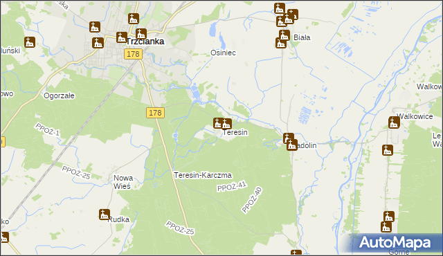 mapa Teresin gmina Trzcianka, Teresin gmina Trzcianka na mapie Targeo