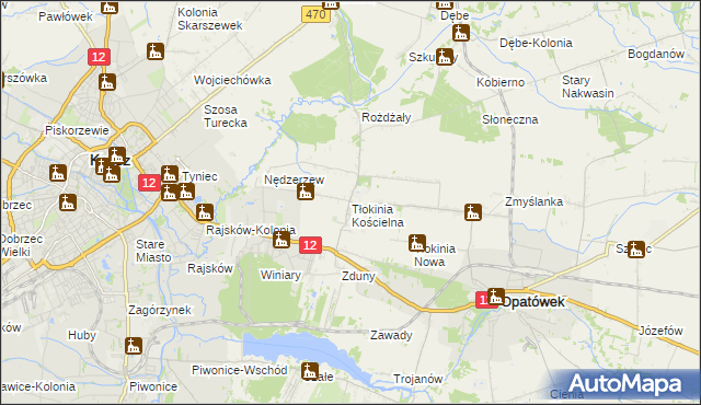 mapa Tłokinia Kościelna, Tłokinia Kościelna na mapie Targeo