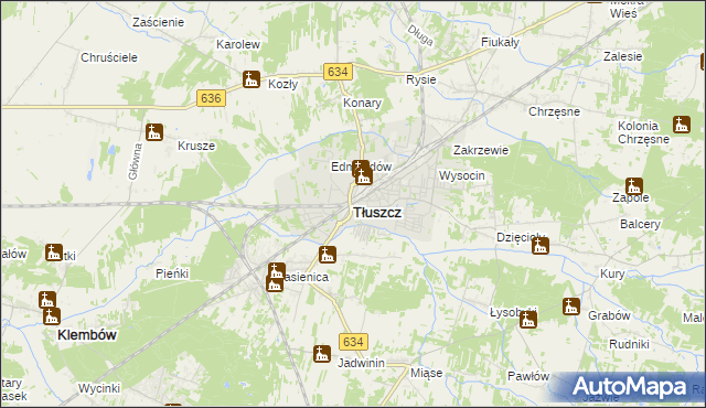 mapa Tłuszcz powiat wołomiński, Tłuszcz powiat wołomiński na mapie Targeo